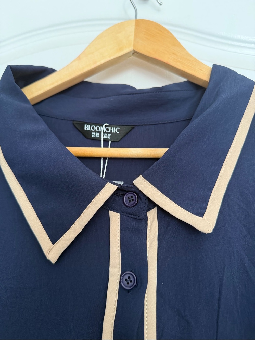 BloomChic Indigo Maxi Shirt Dress with Cream Contrast Piping - Picture 11 of 11